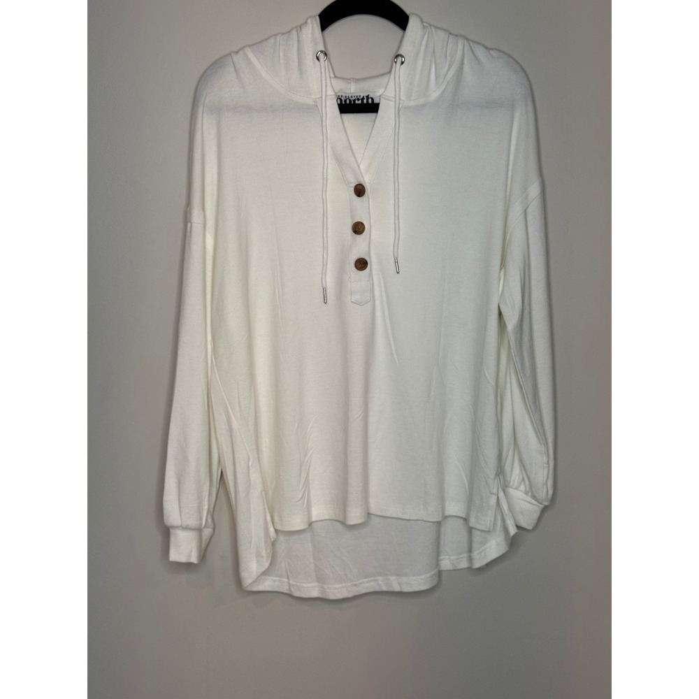 One Eleven North Womens White Henley Hoodie Long Sleeve Button Top Size M